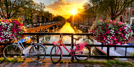Sunset over canal in Amsterdam